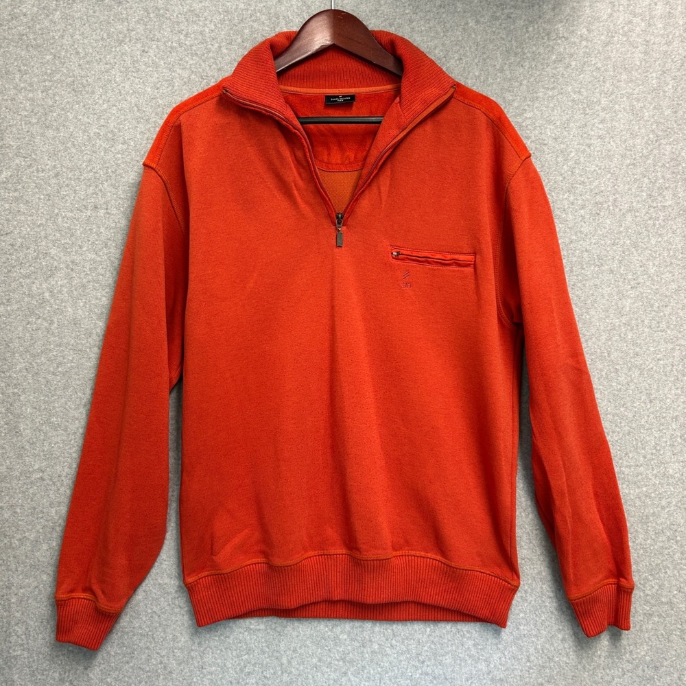 Daniel Hechter Pullover 1/4 Zip Sweater Pumpkin Orange Chest Pocket Mens XL / 54